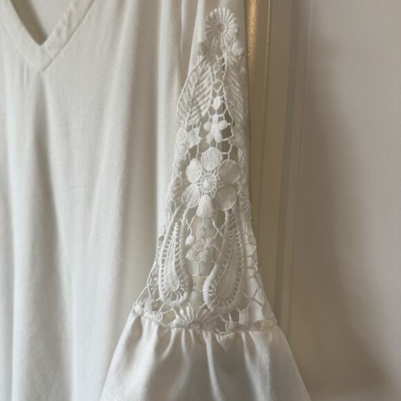 Ivory Cottagecore Boho Crochet Lace Bell Sleeve Top Women M - Picture 3 of 9